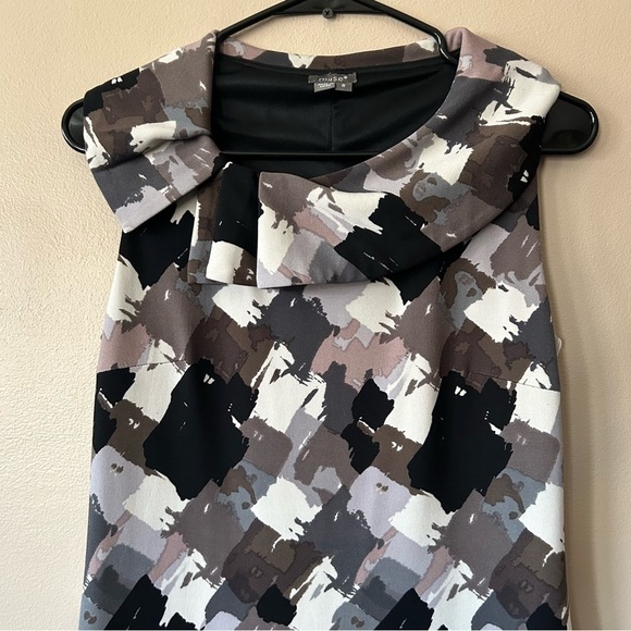 Muse Sleeveless Black & Grey Abstract Sheath Dress Size 8 - Picture 2 of 11